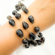 Smoky Quartz Pear Shape Gold Plated 925 Sterling Silver Wire Chain